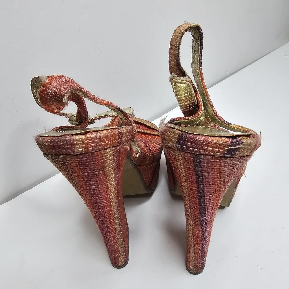 Liliana Multicolor 70s Inspires Stripe Strappy Platform Heels Sandals Women S 7